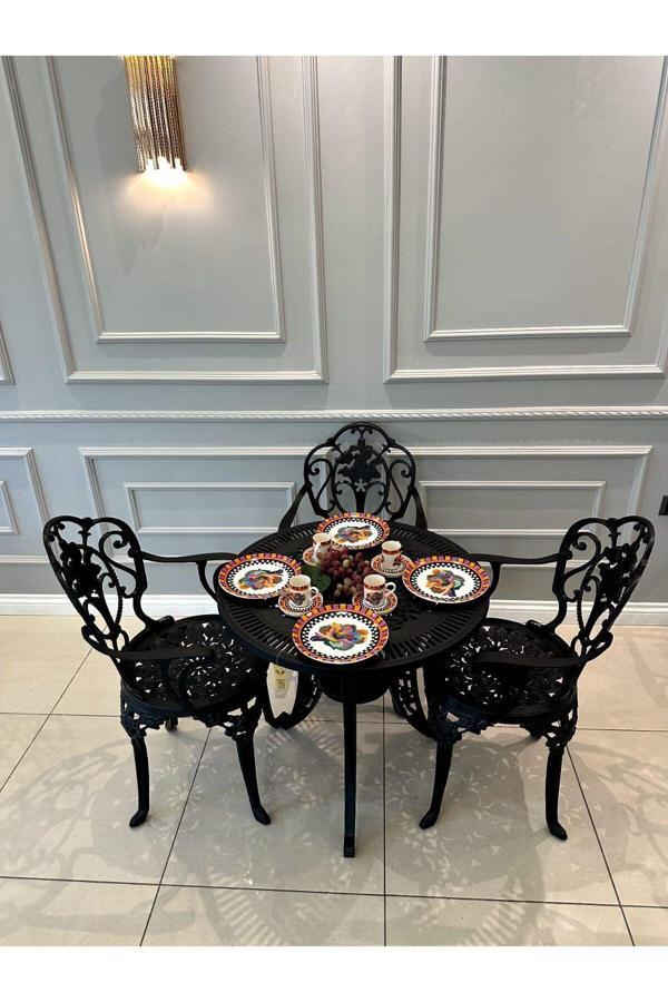 İvf Isparta Model Ferforje Görünümlü Plastik Yuvarlak Masa Ve Sandalye Takım 2(İki) Sandalye 1 Masa - Image 1