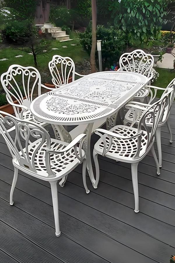 Ceritti Ferforje Görünümlü, Dış Mekan Kullanımına Uygun, 6 Kişilik Plastik Masa Takımı - Image 1