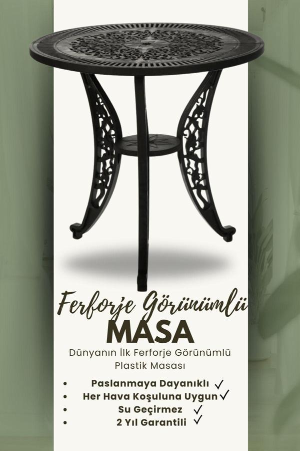 Chiron Baby Ferforje Görünümlü Dış Mekan İçin Uygun 150 Kg Taşıma Kapasiteli Siyah Plastik Masa - Image 1