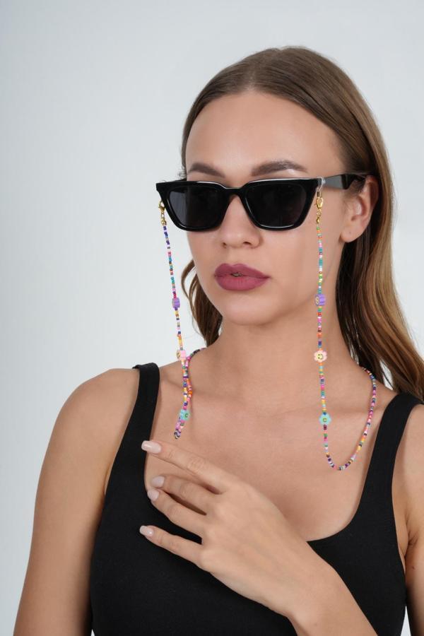 Fimo Çiçekli Kum Boncuk Gözlük Zinciri - Kolye - Bileklik - Image 1