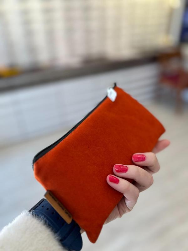 Turuncu Süet Özel Tasarım Fermuarlı Gözlük Kılıfı - Çanta - Image 1