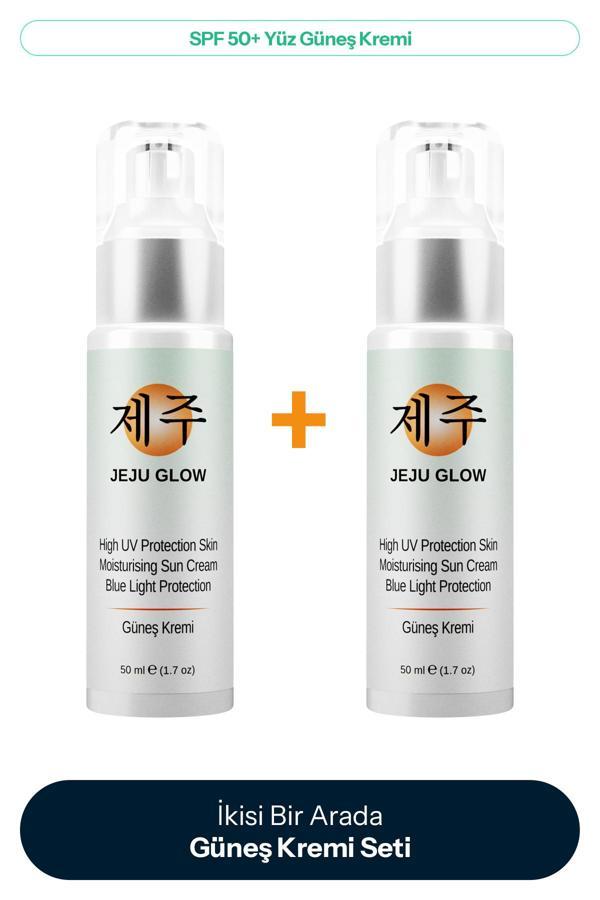 Jeju Glow 50 Spf Yüz Güneş Kremi Mavi Işık Koruması + C Vitamini + Yoğun Nem 2 Li Paket - Image 1