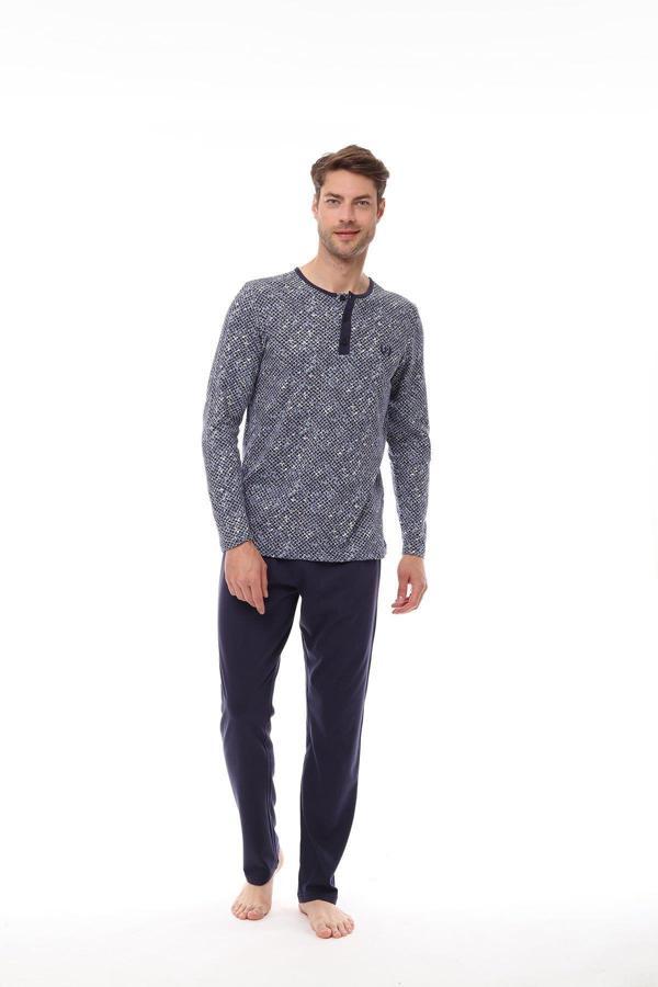 Pijadore 1535 Büyük Beden Erkek Lacivert Uzun Kollu Pijama Takım - Image 1