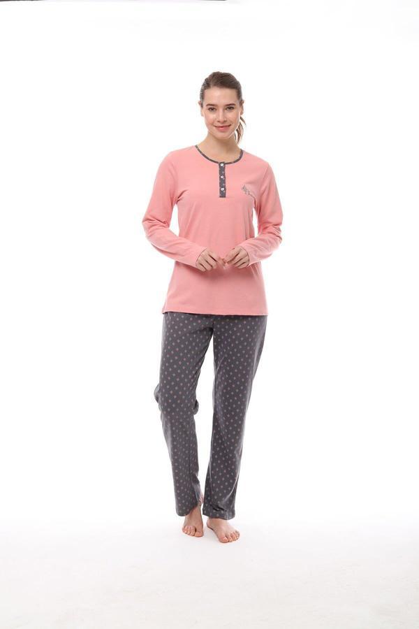 Pijadore 1538 Kadın Yaka Düğmeli Uzun Kollu Pijama Takım - Image 1