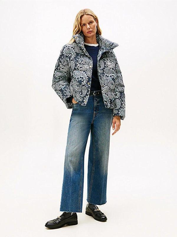 Tommy Hilfiger Tamamı Baskılı Kuş Tüyü Normal Kesim Kadın Mavi Ceket WW0WW474470ZV - Image 1