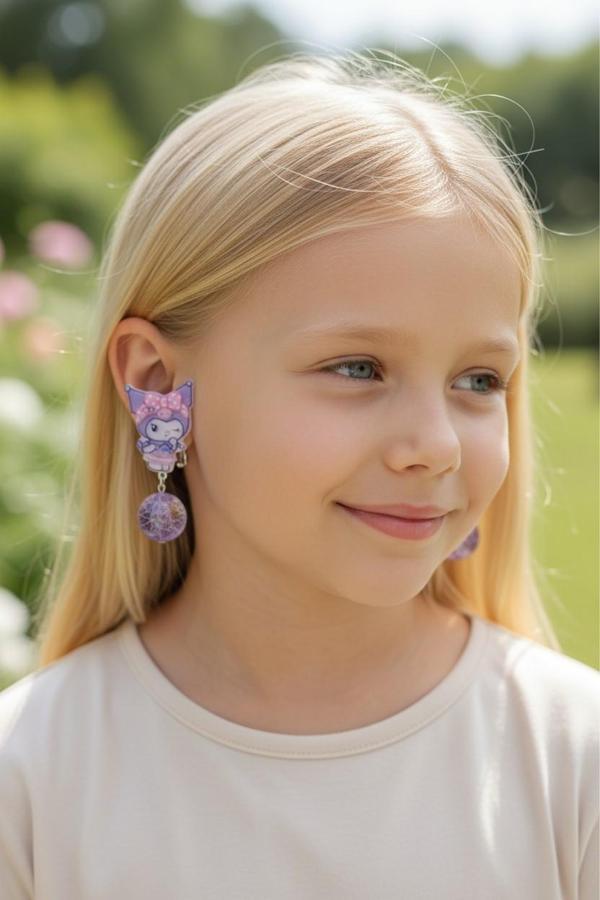 Kuromi Deliksiz Kıstırmalı Küpe - Image 1