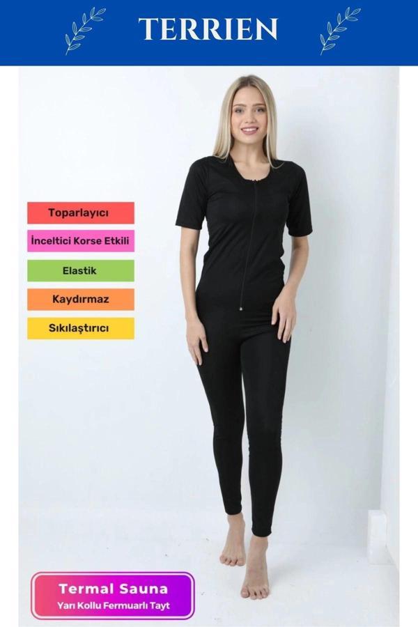 Yeni Seri Toparlayıcı Sıkılaştırıcı Şekillendirici Terleme Kadın Kısa Kollu Fermuarlı Sauna Takım - Image 1