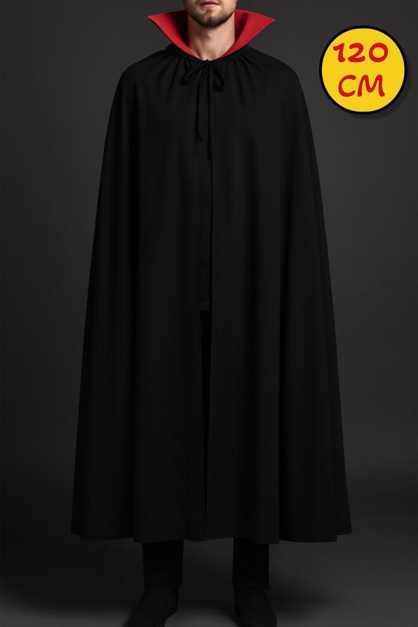 Cadılar Bayramı Halloween Kostüm Partisi Vampir Kan Emici Kont Drakula Kırmızı Yaka Pelerin 120 Cm - Image 1