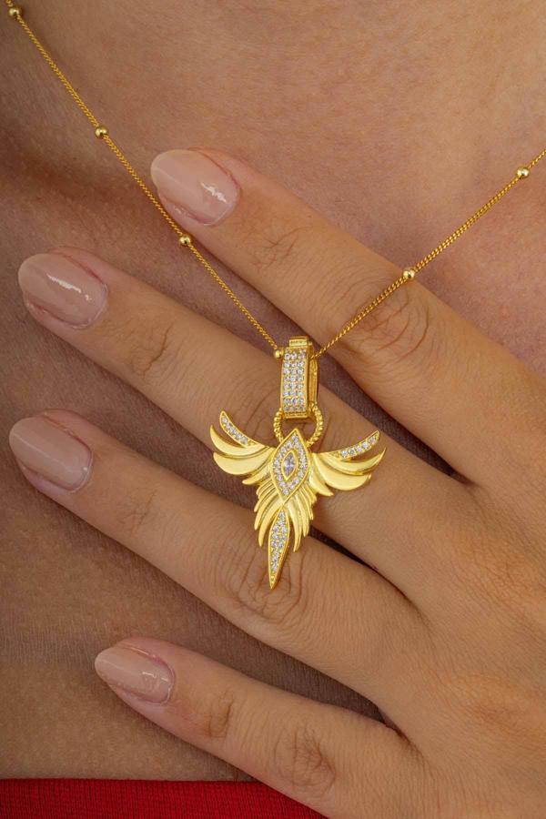 Gümüş PazarımAltın Kaplama Tek Taş Anka Gümüş Kolye - Image 1