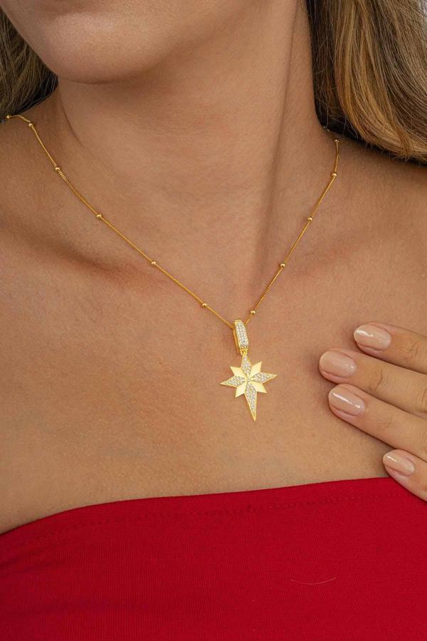 Gümüş Pazarım Altın Kaplama  Özel Tasarım Kutup Yıldızı Gümüş Kolye - Image 1