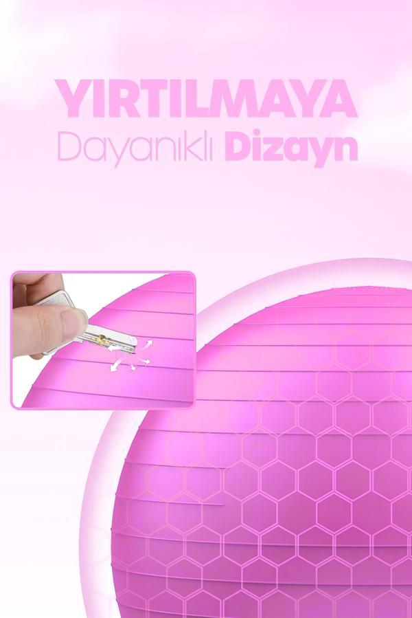 65 cm Pilates Topu ve Pompa Seti | 155-170 cm Boy İçin Uygun Dayanıklı Anti-Slip Pembe - Image 1