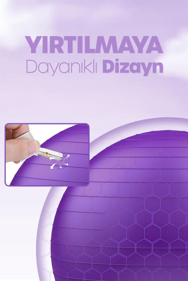 65 cm Pilates Topu ve Pompa Seti | 155-170 cm Boy İçin Uygun Dayanıklı Anti-Slip Mor - Image 1