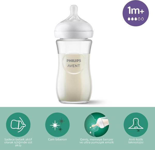 Philips Avent Natural Response Doğal Tepkili Cam Biberon, 240Ml, 1 Ay - Image 1