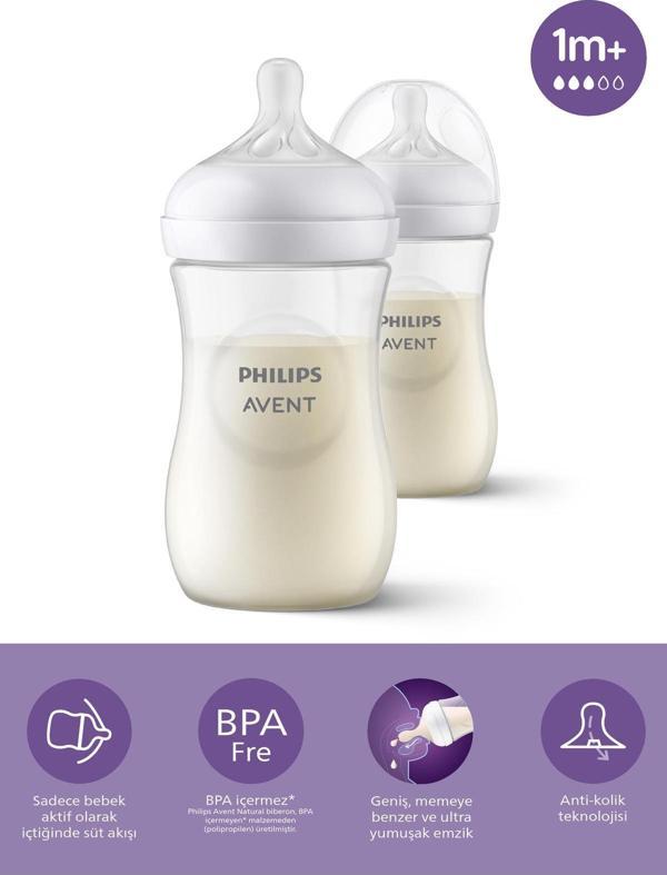 Philips Avent Natural Response Doğal Tepkili Pp 2'Li Biberon Seti, 260Ml, 1 Ay - Cam Değildir. - Image 1