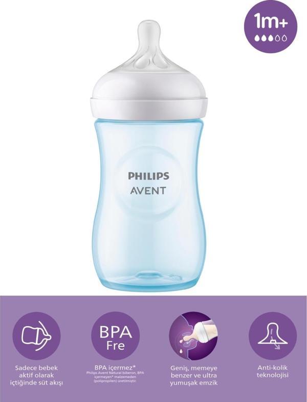 Philips Avent Natural Response Doğal Tepkili Pp Mavi Biberon, 260Ml, 1 Ay - Cam Değildir. - Image 1