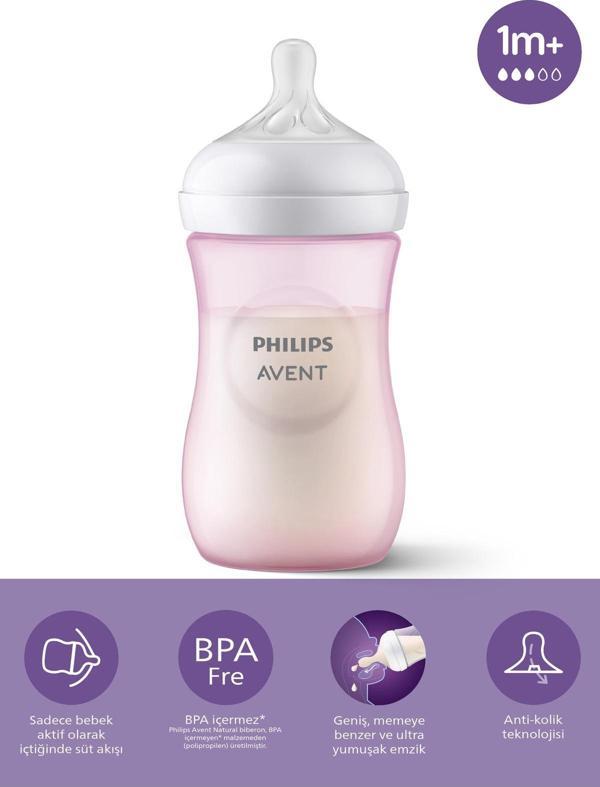 Philips Avent Natural Response Doğal Tepkili Pp Pembe Biberon, 260Ml, 1 Ay - Cam Değildir. - Image 1