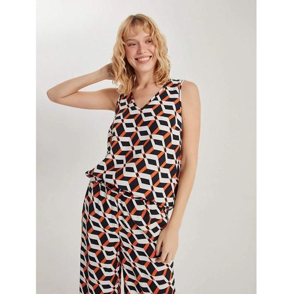 Faik Sönmez Geometrik Desen V Yaka Dokuma Kadın Atlet U66137 - Image 1