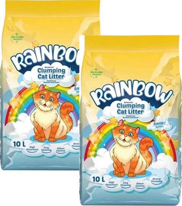 Rainbow Parfümlü İnce Taneli Bentonit Kedi Kumu 10 lt x 2 Adet - Image 1