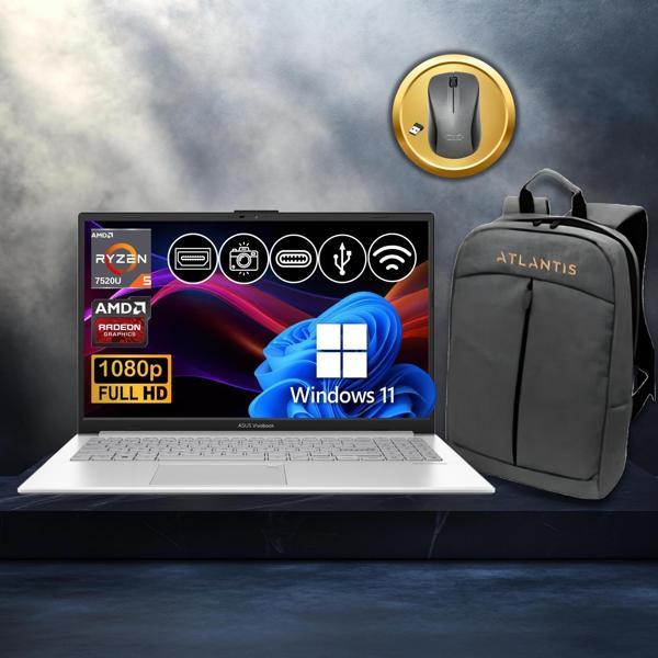 Asus Vivobook Go 15 Ryzen5-7520U 8GB 2TB Nvme SSD E1504FA-BQ1741 Atl31 15.6" Win11Pro Notebook+Çanta+Mouse - Image 1