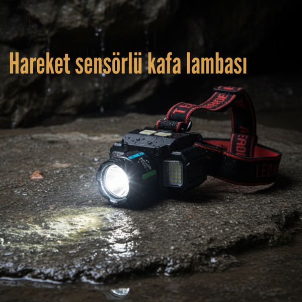 Hareket Sensörlü Çift Işık Kaynaklı Şarjlı Kafa Lambası - Image 1