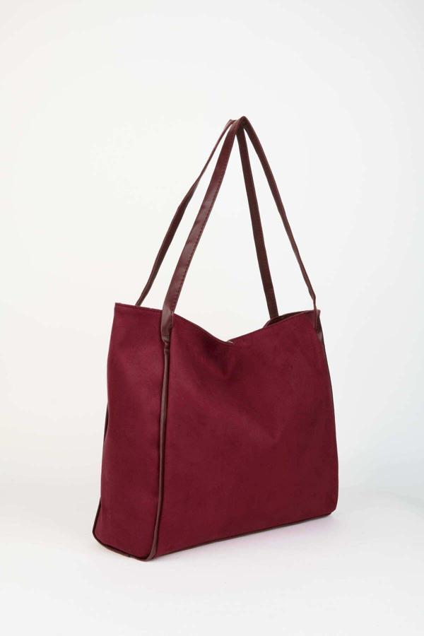 Kadın Süet Bordo Büyük Boy Fermuar Kapama El Kol Ve Omuz Çantası - Image 1