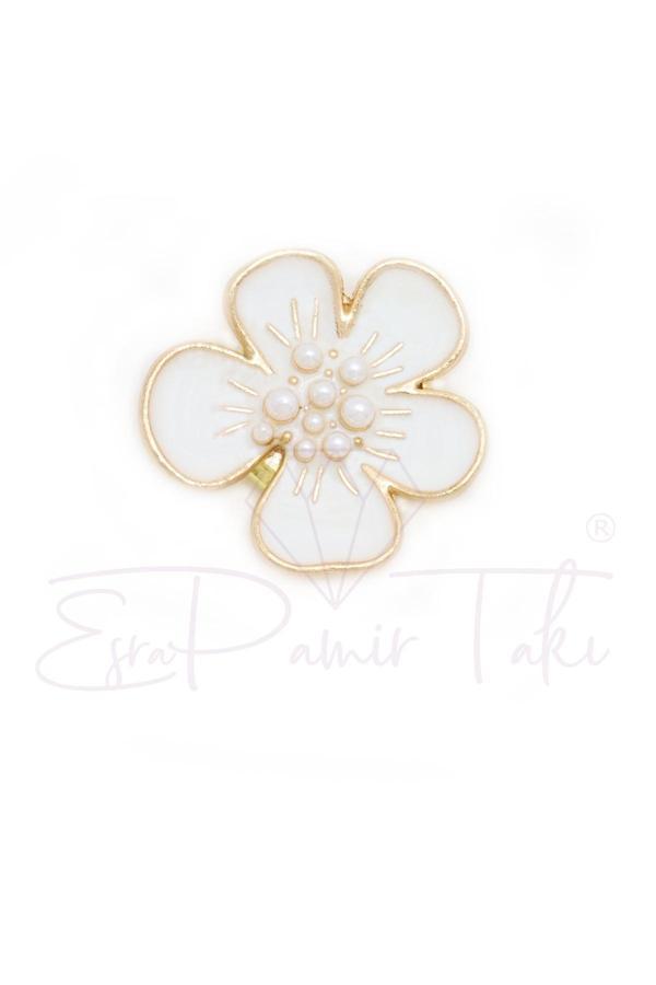 İncili Çiçek Düğme Süsü Broş - Image 1