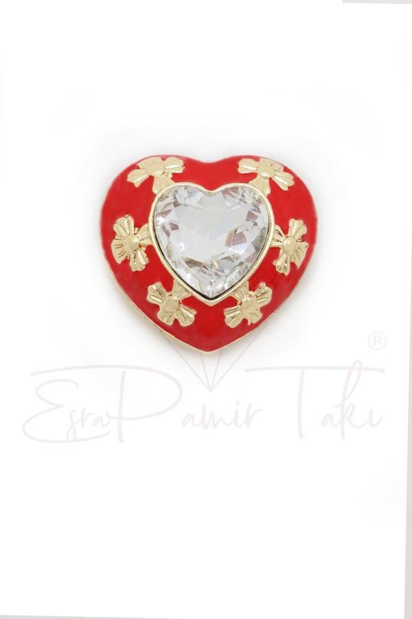 Kırmızı Kalp Düğme Süsü Broş - Image 1