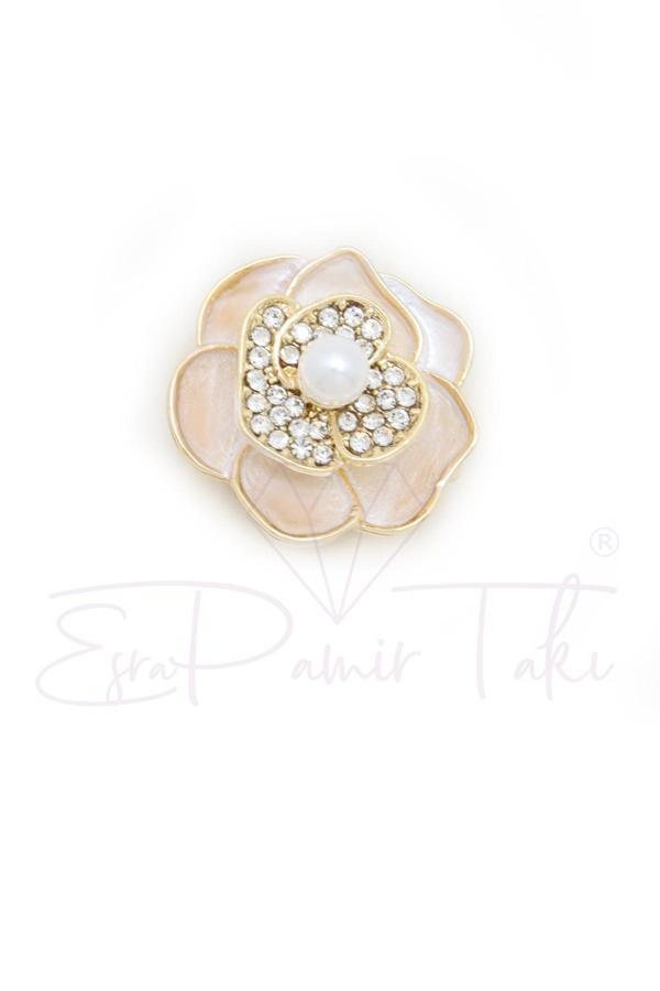 İncili Taşlı Gül Düğme Süsü Broş - Image 1