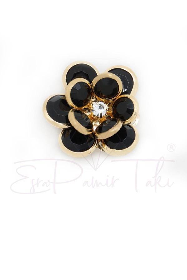 Siyah Yapraklı Çiçek Düğme Süsü Broş - Image 1