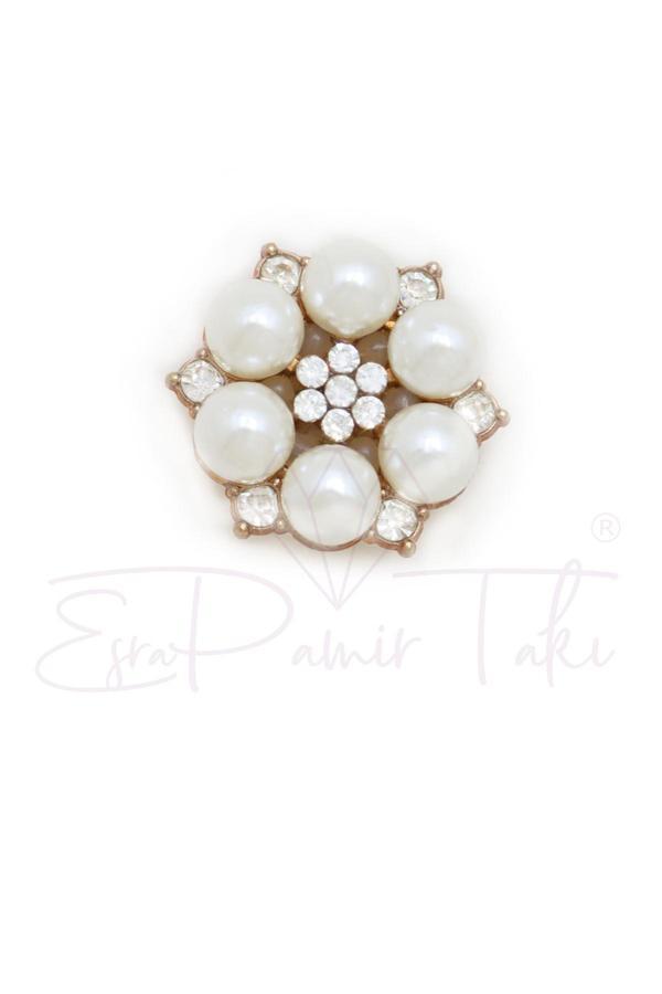 İncili Taşlı Gül Düğme Süsü Broş - Image 1