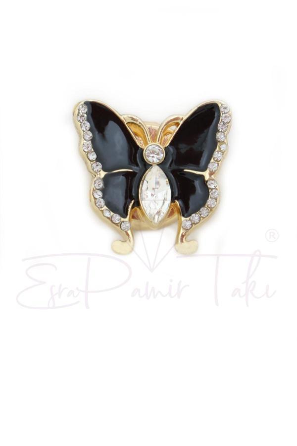 Siyah Kanatlı Düğme Süsü Broş - Image 1