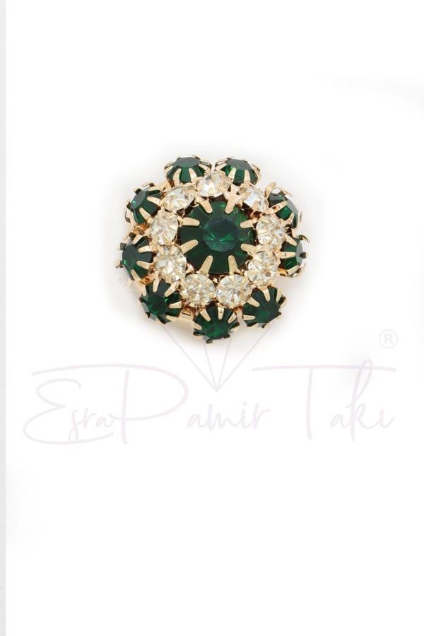 Koyu Yeşil Taşlı Düğme Süsü Broş - Image 1