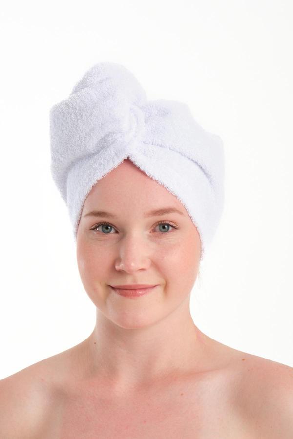 %100 Pamuk Beyaz Havlu Bone Saç Kurutma Bonesi Kafa Havlusu Duş Banyo Bonesi Islak Saç Kurulama Bone - Image 1