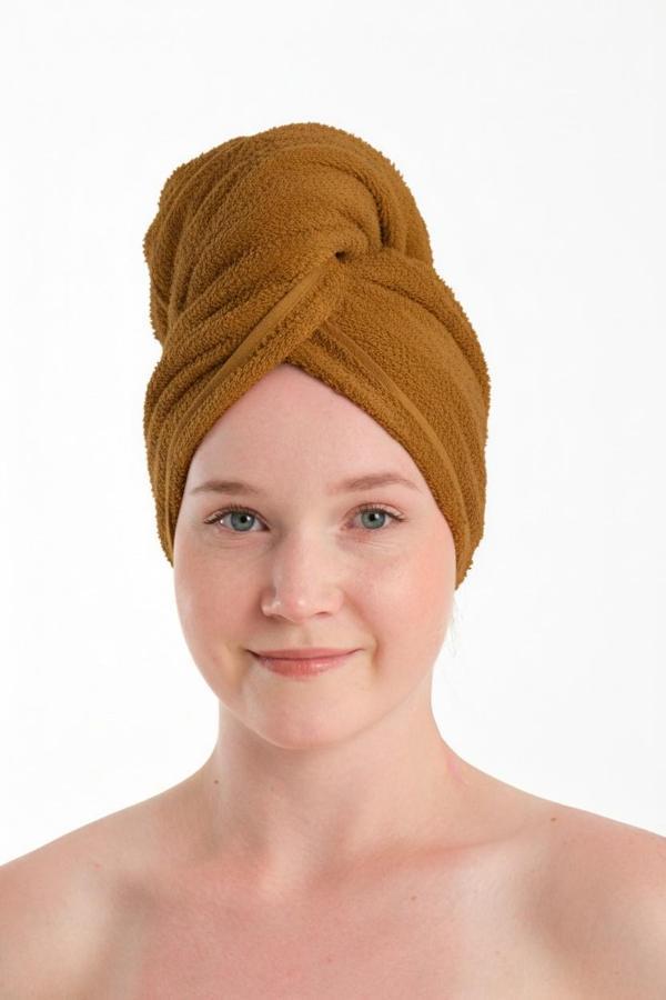 %100 Pamuk Hardal Havlu Bone Saç Kurutma Bonesi Kafa Havlusu Duş Banyo Bonesi Islak Saç Kurulama Bone - Image 1