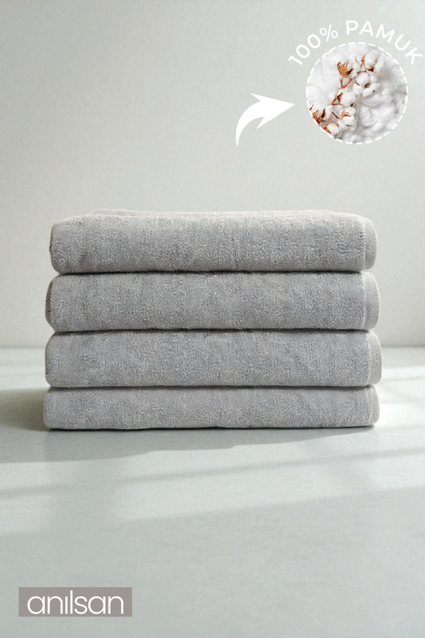 4'lü Gri Büyük Banyo Havlusu - 90x150 Cm, 650gr, %100pamuk, Spa Ve Otel Havlusu, Günlük Kullanıma Uygun - Image 1