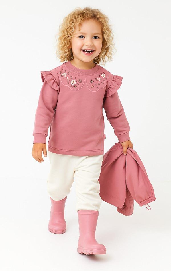 Fırfırlı Yakası Çiçek Nakışlı 2 İplik Uzun Kol Kız Çocuk Sweatshirt - Image 1