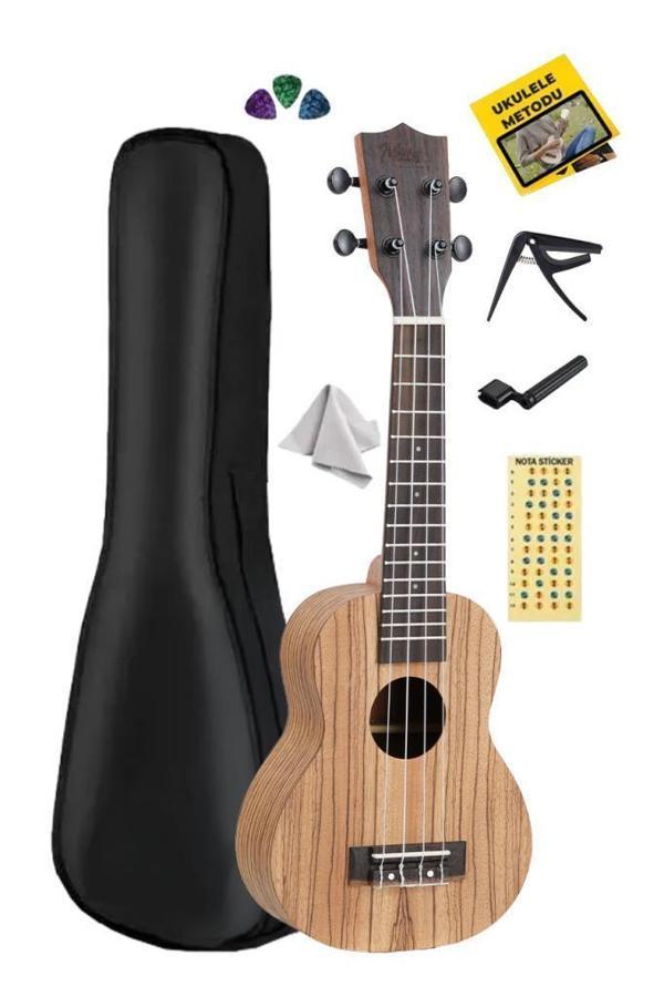 Midex SPA-211 Zebrano Ağacı Kaliteli Soprano Ukulele Seti - Image 1