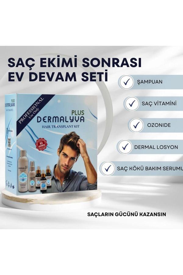 Dermalyva Saç Ekimi Sonrası Bakım Seti – Ozonlu Şampuan, Serumlar Ve Losyon Ile 2 Aylık Ev Devam Seti - Image 1