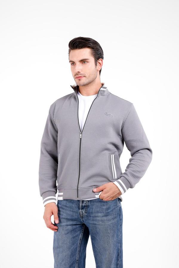 PROO Gofre Dik Yaka Fermuarlı Hırka - Gri - Image 1