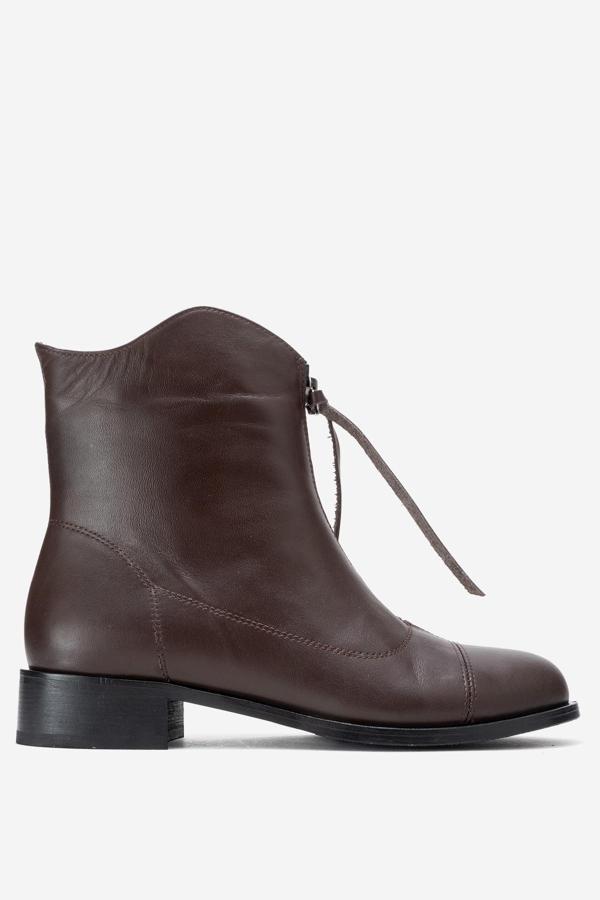 DERİCLUB Kadın Fermuarlı Düz Topuk Bot Gerçek Deri RC 323 KAHVERENGİ - Image 1