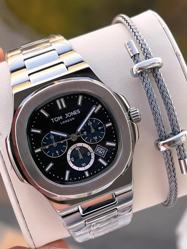 Tom Jones Çelik Kordon 3 Atm Suya Dayanıklı 2 Yıl Garantili Erkek Kol Saati+Bileklik TJE1.10044.2 - Image 1
