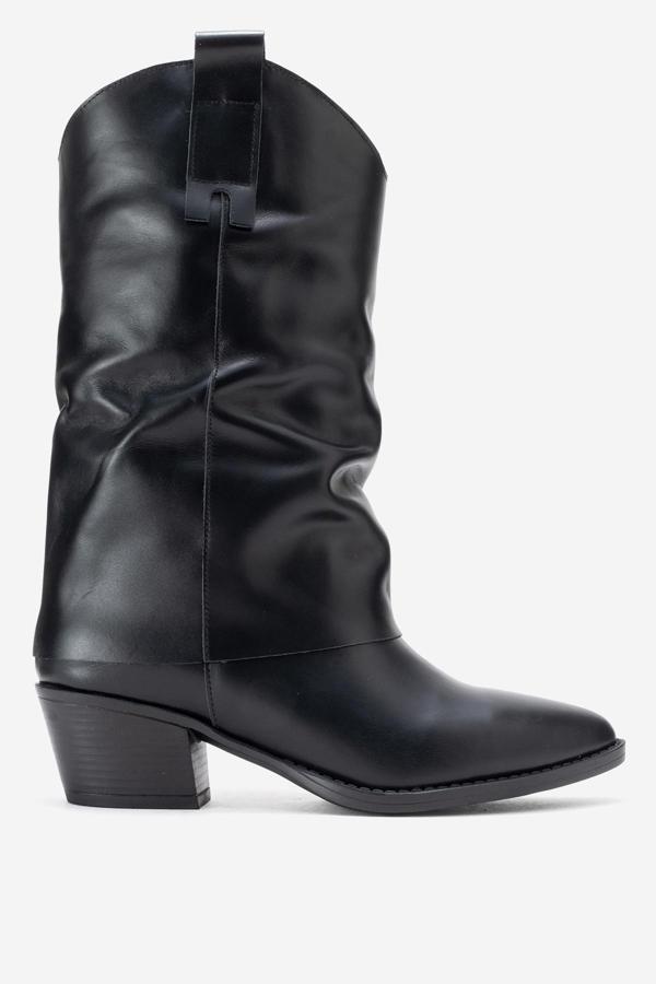 DERİCLUB Kadın Geniş Kesim Kısa Topuklu Çizme Gerçek Deri RG 3019 SİYAH - Image 1