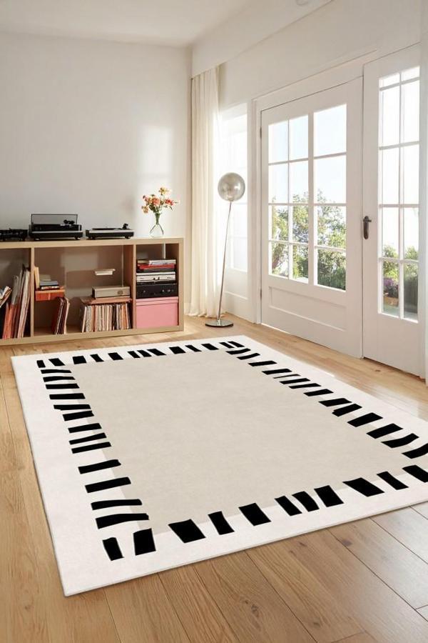 Zeminde Çerçeve Sanatı Asimetrik Kenarlıklı Modern Kaymaz Taban Halı - Image 1