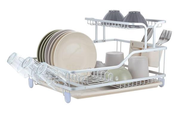 Afilli Alüminyum Bulaşıklık Paslanmaz 2 Katlı Bardak Tabak Kurutma Sepeti - Image 1