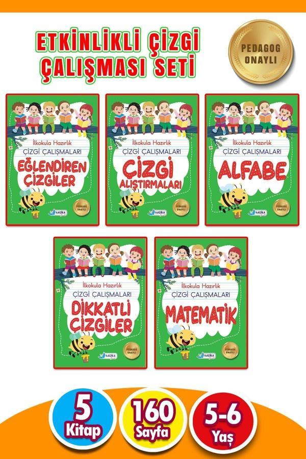 5-6 Yaş Ilkokula Hazırlık Çizgi Çalışmaları Seti 5 Kitap 160 Sayfa - Güzel Yazı Defteri Hediye - Harika Kitap - Image 1