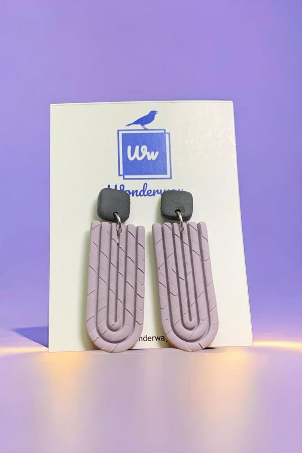 Wonderway Özel Tasarım El Yapımı Polimer Kil Küpe Lila - Image 1