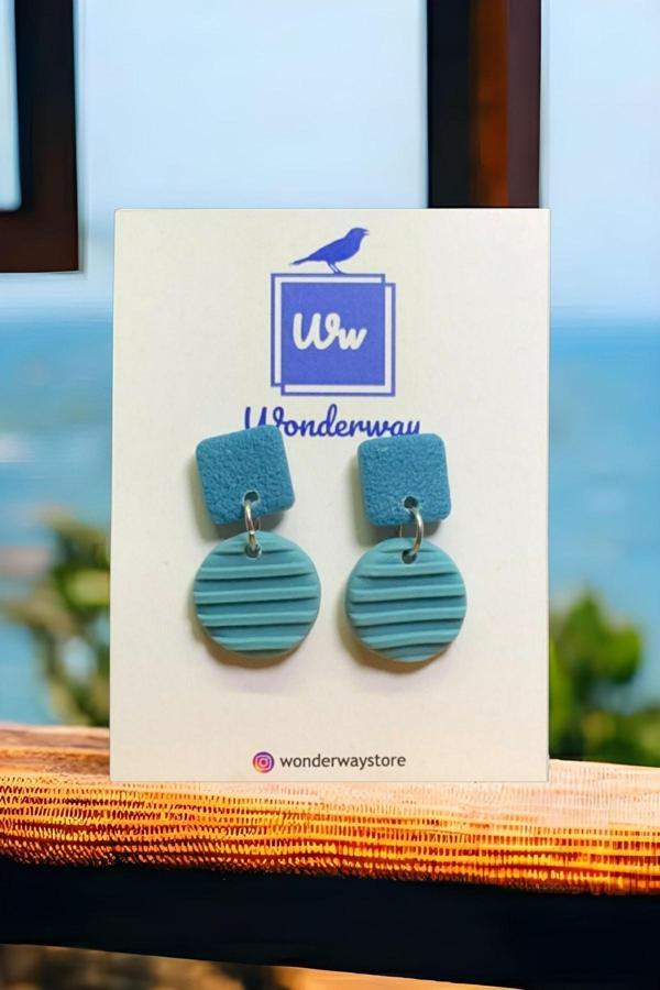 Wonderway Özel Tasarım El Yapımı Polimer Kil Küpe Mavi - Image 1