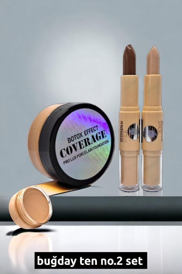Wonderway Yoğun Kapatıcı Porselen Fondöten & Kontür Set - Buğday Ten Kumral Ten - Image 1