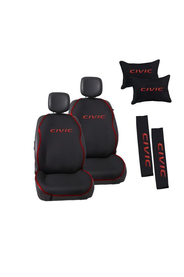 Kırmızı Biyeli Kırmızı Civic Nakışlı Jakar Dokuma Oto Minder ve Konfor Seti - Image 1