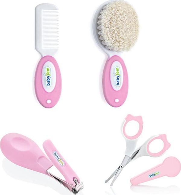 Babyjem Bebek Bakım Seti 3'lü - Fırça Tarak + Tırnak Makası + Çıt Çıt Tırnak Makası - Pembe - Image 1